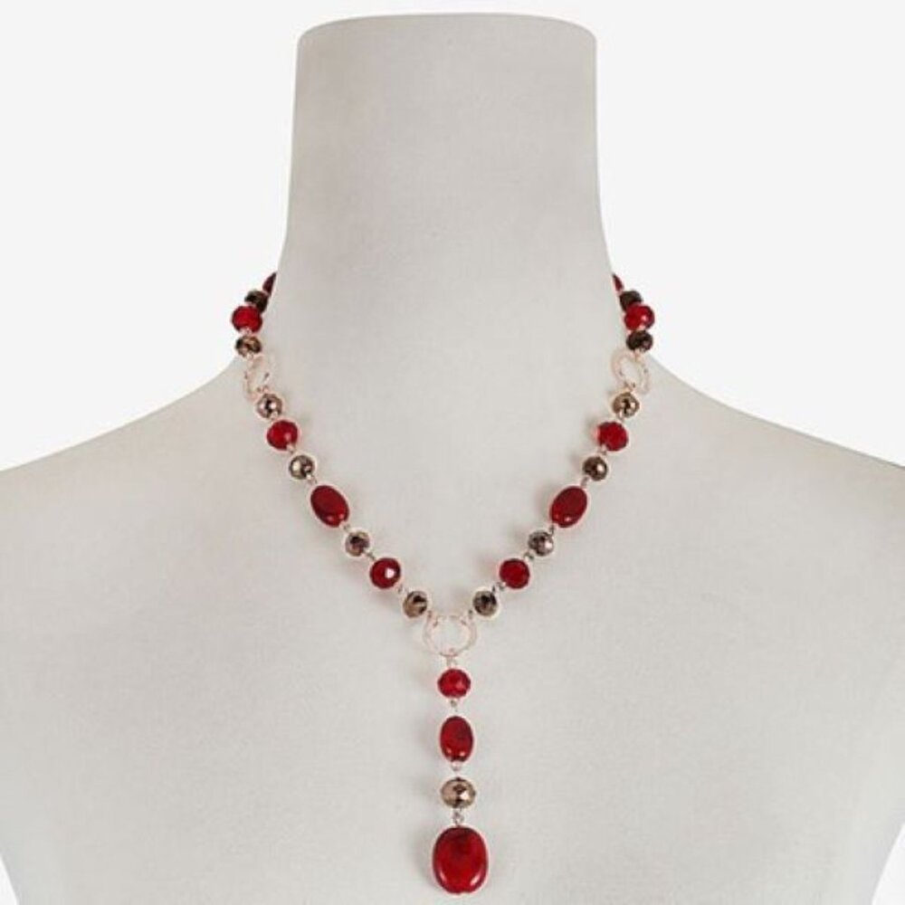 New Liz Claiborne Red Beaded Womens 18 Inch Y Necklace